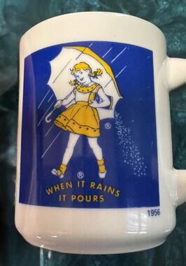 Vintage Morton Salt Girl 1956 Logo Coffee Mug When It Rains It Pours